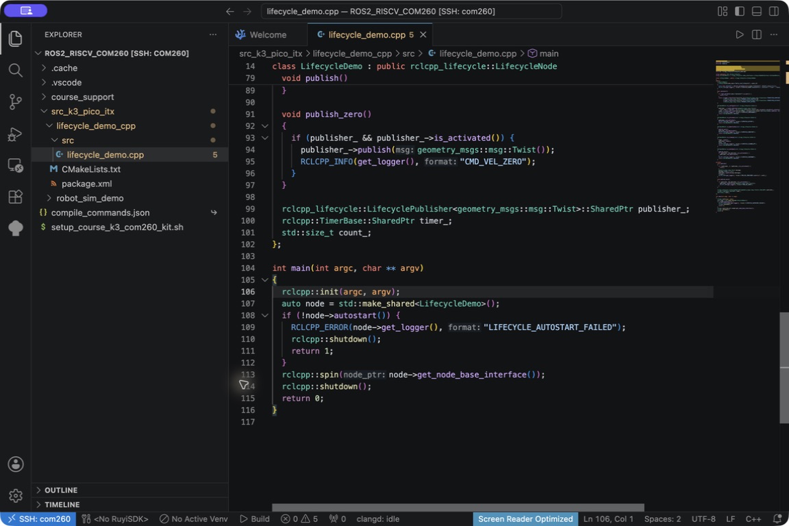C++ main 创建生命周期节点，检查自动启动结果并进入 rclcpp::spin。