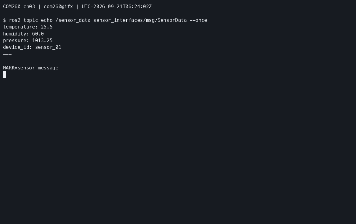 独立 sensor_pub_cpp 包发布的四个消息字段。