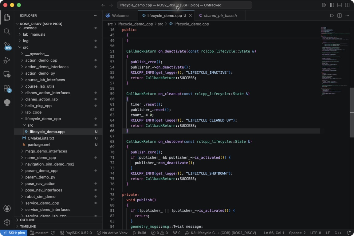C++ 停用、清理与关闭回调：停止发布、释放资源并清零计数。